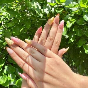 Colorful Nail Art with Pink and Yellow Accents Press On Nails